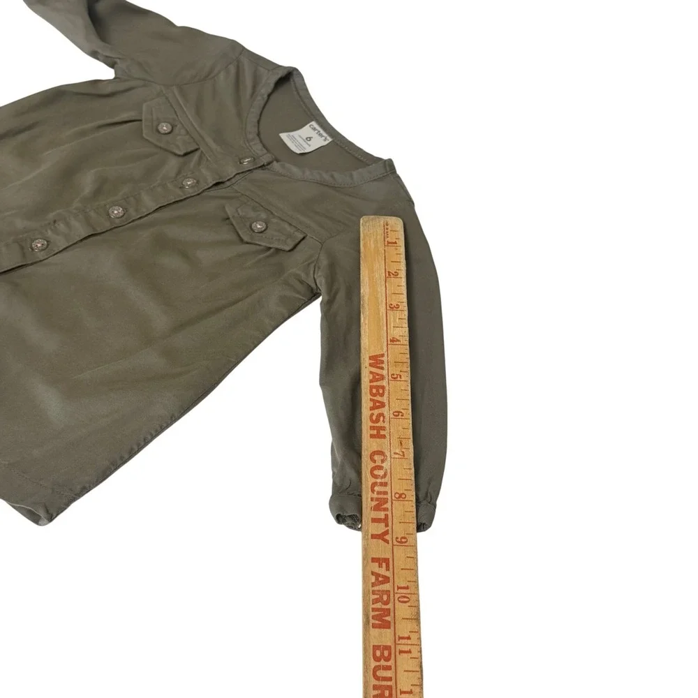 Carters Baby Girl Olive Green Button Front Peplum Top Long Sleeve 6 Months